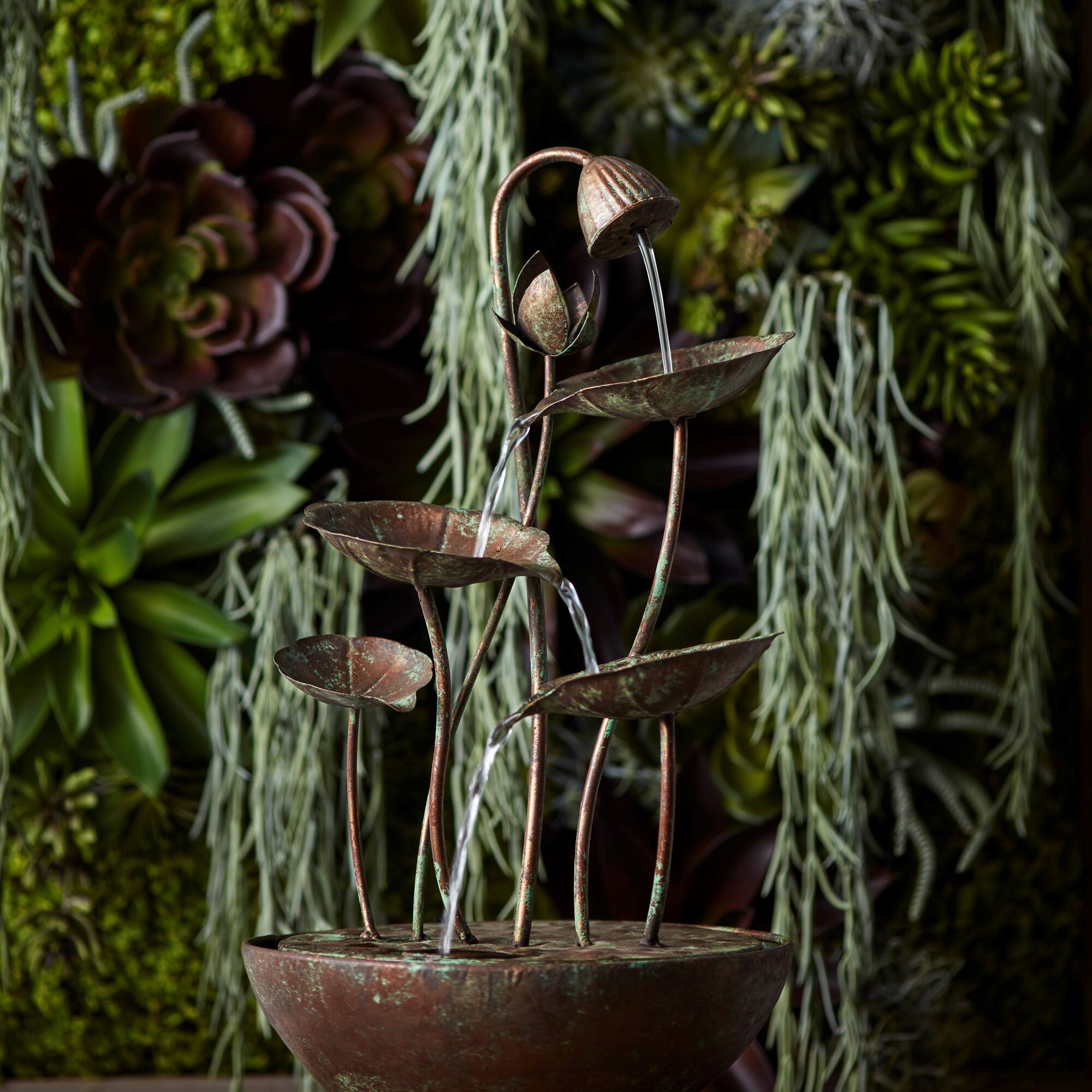19.5" Rustic Metal Lotus Leaf Fountain